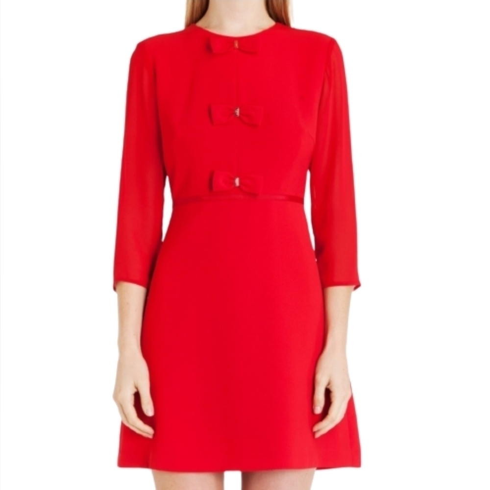 𝅺TED BAKER Red Finna Bow Detail Mini Dress Women's Size  Ted 0/ US 2 - Picture 2 of 15